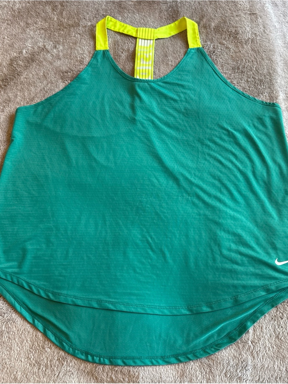 Nike Women’s Teal Racerback Tank with Neon Yellow Back Strap, XL